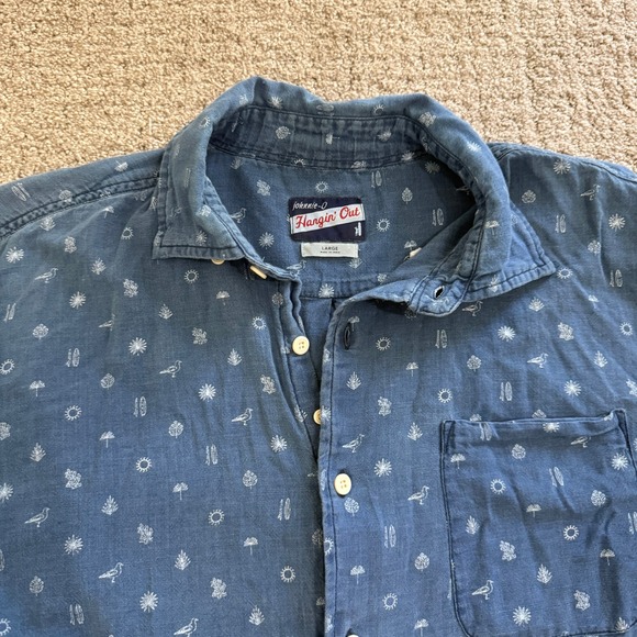 Johnnie-O Hangin' Out Darcy Indigo Blue Button Down Shirt Large Casual Beachy - Picture 5 of 10
